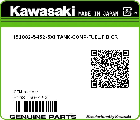 Product image: Kawasaki - 51081-5054-5X - (51082-5452-5X) TANK-COMP-FUEL,F.B.GR  0