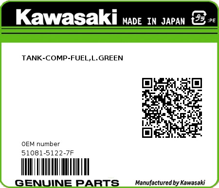 Product image: Kawasaki - 51081-5122-7F - TANK-COMP-FUEL,L.GREEN  0