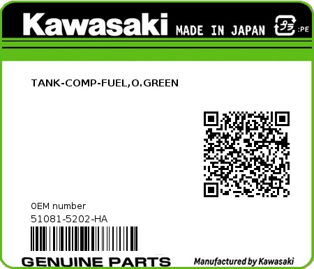 Product image: Kawasaki - 51081-5202-HA - TANK-COMP-FUEL,O.GREEN 