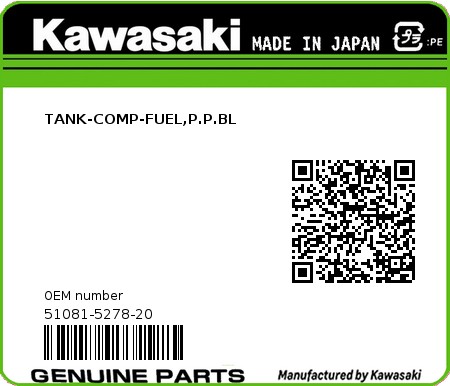 Product image: Kawasaki - 51081-5278-20 - TANK-COMP-FUEL,P.P.BL  0