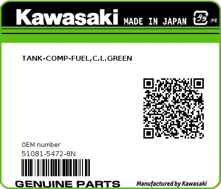 Product image: Kawasaki - 51081-5472-8N - TANK-COMP-FUEL,C.L.GREEN 