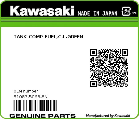 Product image: Kawasaki - 51083-5068-8N - TANK-COMP-FUEL,C.L.GREEN  0