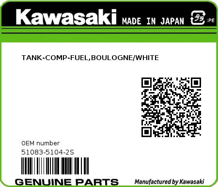 Product image: Kawasaki - 51083-5104-2S - TANK-COMP-FUEL,BOULOGNE/WHITE  0