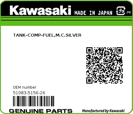 Product image: Kawasaki - 51083-5156-26 - TANK-COMP-FUEL,M.C.SILVER  0