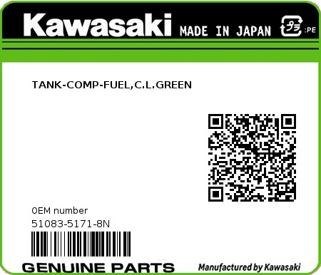 Product image: Kawasaki - 51083-5171-8N - TANK-COMP-FUEL,C.L.GREEN  0