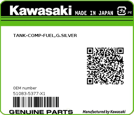 Product image: Kawasaki - 51083-5377-X1 - TANK-COMP-FUEL,G.SILVER  0