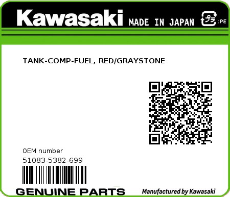 Product image: Kawasaki - 51083-5382-699 - TANK-COMP-FUEL, RED/GRAYSTONE  0