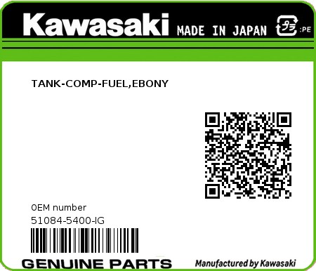 Product image: Kawasaki - 51084-5400-IG - TANK-COMP-FUEL,EBONY  0