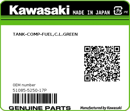 Product image: Kawasaki - 51085-5250-17P - TANK-COMP-FUEL,C.L.GREEN 