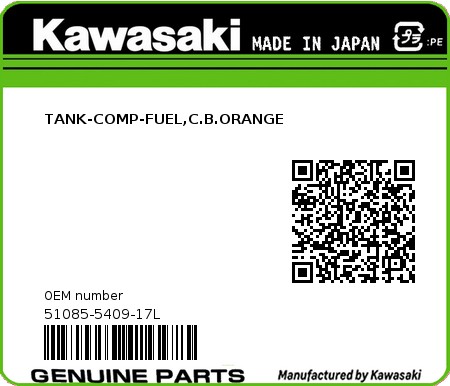 Product image: Kawasaki - 51085-5409-17L - TANK-COMP-FUEL,C.B.ORANGE  0