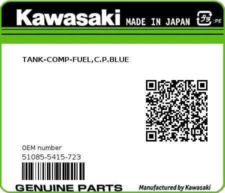 Product image: Kawasaki - 51085-5415-723 - TANK-COMP-FUEL,C.P.BLUE  0