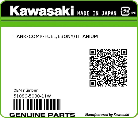 Product image: Kawasaki - 51086-5030-11W - TANK-COMP-FUEL,EBONY/TITANIUM  0