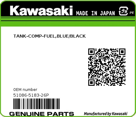 Product image: Kawasaki - 51086-5183-26P - TANK-COMP-FUEL,BLUE/BLACK  0