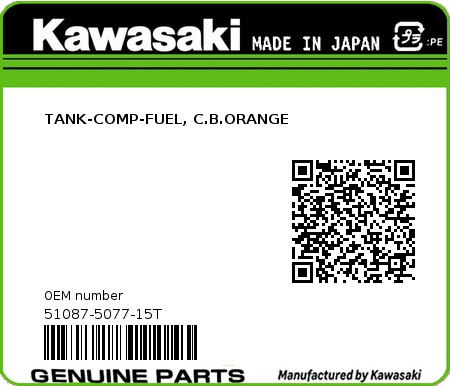 Product image: Kawasaki - 51087-5077-15T - TANK-COMP-FUEL, C.B.ORANGE 