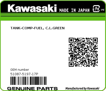 Product image: Kawasaki - 51087-5197-17P - TANK-COMP-FUEL, C.L.GREEN 