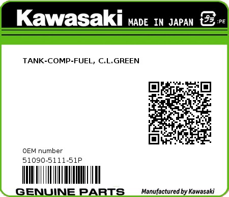 Product image: Kawasaki - 51090-5111-51P - TANK-COMP-FUEL, C.L.GREEN  0