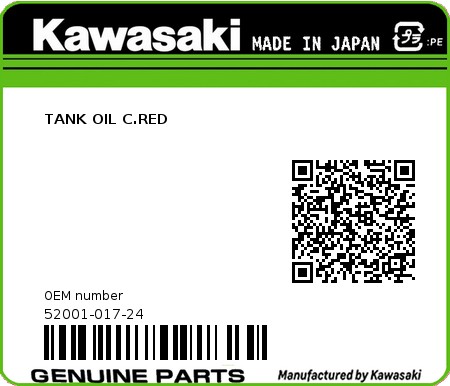Product image: Kawasaki - 52001-017-24 - TANK OIL C.RED  0