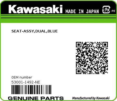 Product image: Kawasaki - 53001-1492-NE - SEAT-ASSY,DUAL,BLUE 