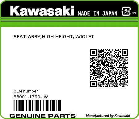 Product image: Kawasaki - 53001-1790-LW - SEAT-ASSY,HIGH HEIGHT,J.VIOLET 