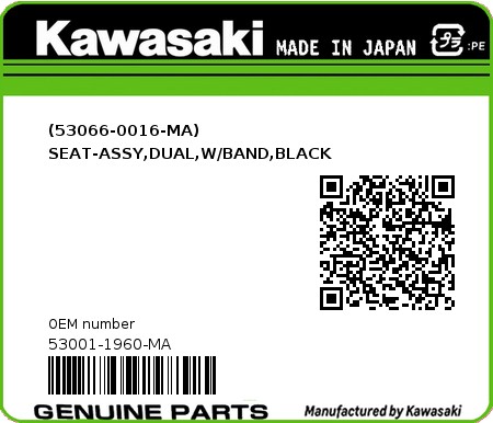 Product image: Kawasaki - 53001-1960-MA - (53066-0016-MA) SEAT-ASSY,DUAL,W/BAND,BLACK 