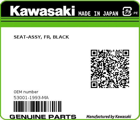 Product image: Kawasaki - 53001-1993-MA - SEAT-ASSY, FR, BLACK  0