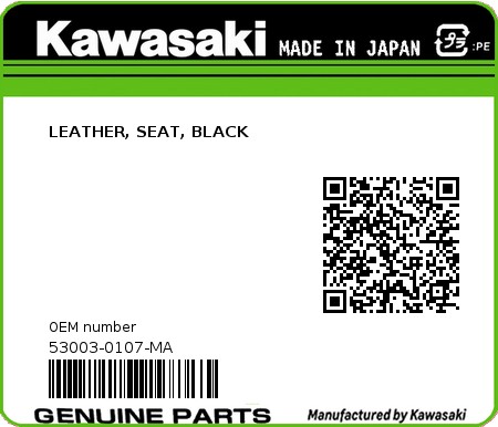 Product image: Kawasaki - 53003-0107-MA - LEATHER, SEAT, BLACK 