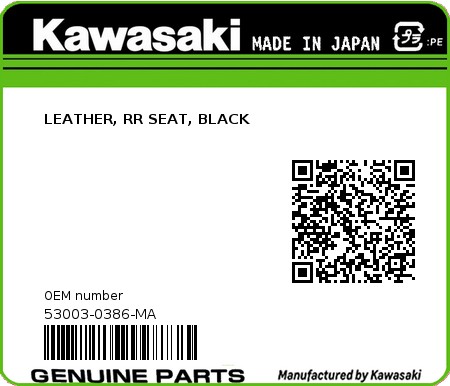 Product image: Kawasaki - 53003-0386-MA - LEATHER, RR SEAT, BLACK  0