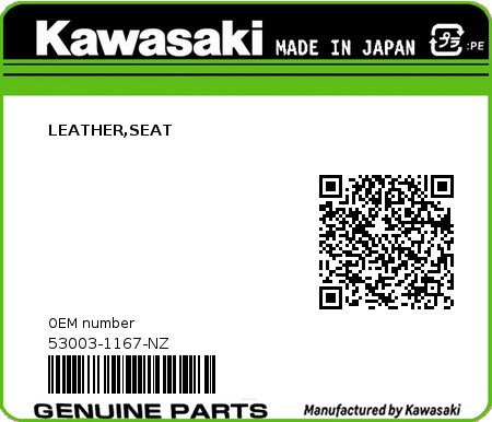 Product image: Kawasaki - 53003-1167-NZ - LEATHER,SEAT 