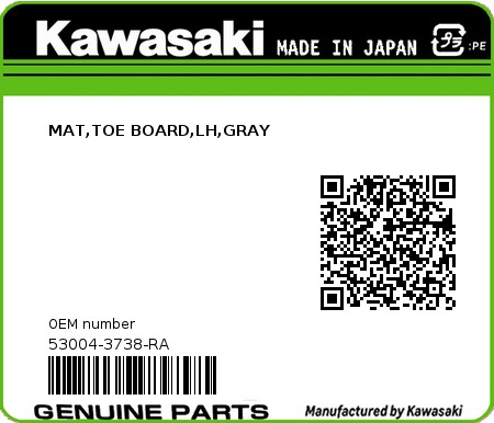 Product image: Kawasaki - 53004-3738-RA - MAT,TOE BOARD,LH,GRAY  0