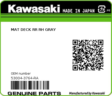 Product image: Kawasaki - 53004-3764-RA - MAT DECK RR RH GRAY  0