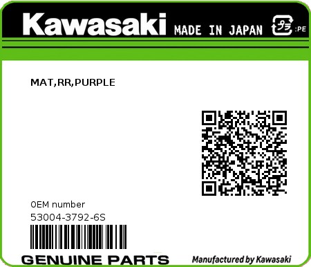 Product image: Kawasaki - 53004-3792-6S - MAT,RR,PURPLE 