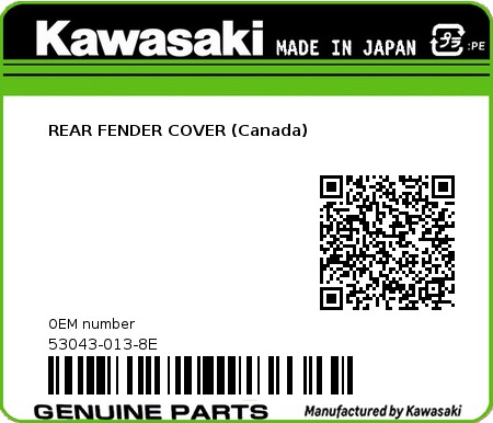 Product image: Kawasaki - 53043-013-8E - REAR FENDER COVER (Canada) 