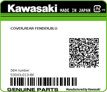 Product image: Kawasaki - 53043-013-8K - COVER,REAR FENDER,BLU  0
