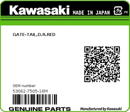 Product image: Kawasaki - 53062-7505-16M - GATE-TAIL,D.R.RED 