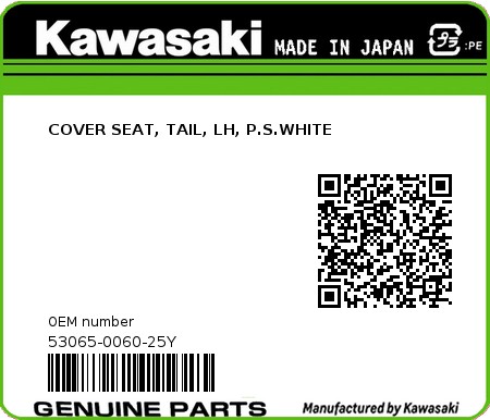 Product image: Kawasaki - 53065-0060-25Y - COVER SEAT, TAIL, LH, P.S.WHITE  0