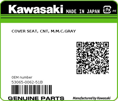 Product image: Kawasaki - 53065-0062-51B - COVER SEAT, CNT, M.M.C.GRAY 