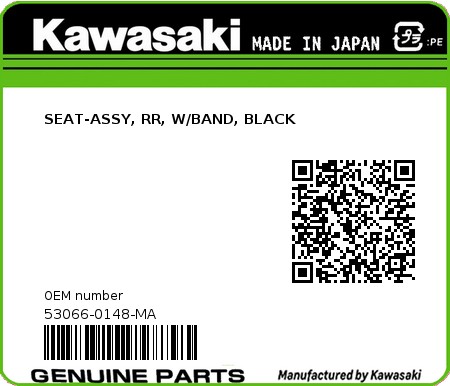 Product image: Kawasaki - 53066-0148-MA - SEAT-ASSY, RR, W/BAND, BLACK  0
