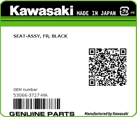 Product image: Kawasaki - 53066-3727-MA - SEAT-ASSY, FR, BLACK  0