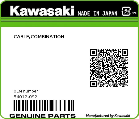 Product image: Kawasaki - 54012-092 - CABLE,COMBINATION  0