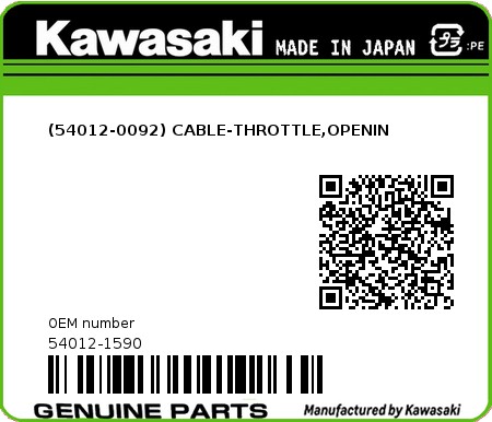 Product image: Kawasaki - 54012-1590 - (54012-0092) CABLE-THROTTLE,OPENIN  0