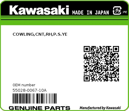 Product image: Kawasaki - 55028-0067-10A - COWLING,CNT,RH,P.S.YE  0