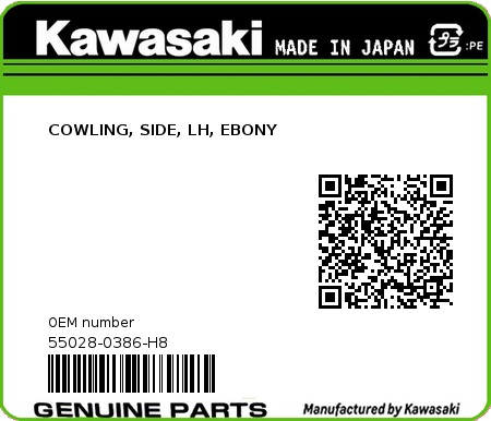 Product image: Kawasaki - 55028-0386-H8 - COWLING, SIDE, LH, EBONY  0