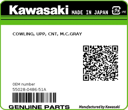 Product image: Kawasaki - 55028-0486-51A - COWLING, UPP, CNT, M.C.GRAY  0