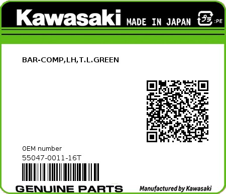 Product image: Kawasaki - 55047-0011-16T - BAR-COMP,LH,T.L.GREEN  0
