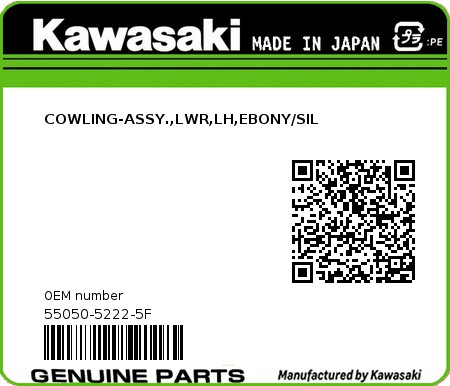 Product image: Kawasaki - 55050-5222-5F - COWLING-ASSY.,LWR,LH,EBONY/SIL  0