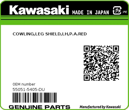 Product image: Kawasaki - 55051-5405-DU - COWLING,LEG SHIELD,LH,P.A.RED  0