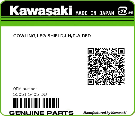 Product image: Kawasaki - 55051-5405-DU - COWLING,LEG SHIELD,LH,P.A.RED 