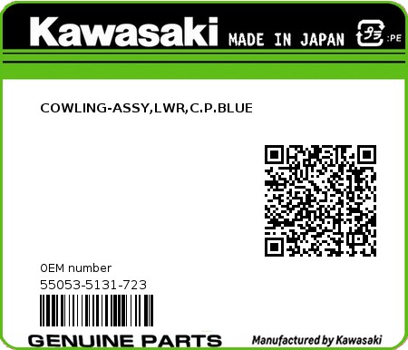 Product image: Kawasaki - 55053-5131-723 - COWLING-ASSY,LWR,C.P.BLUE  0