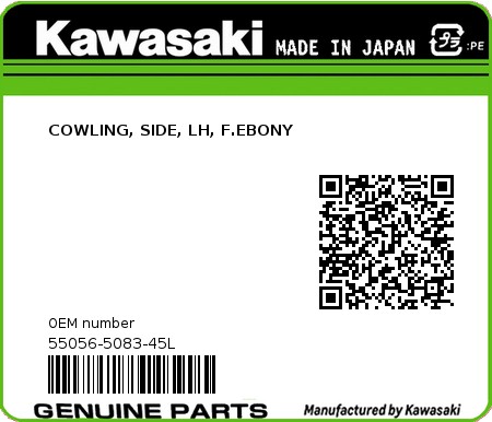 Product image: Kawasaki - 55056-5083-45L - COWLING, SIDE, LH, F.EBONY  0