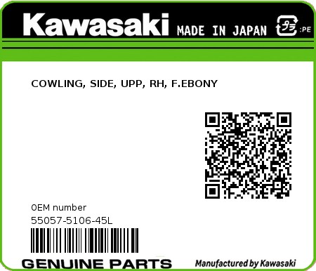 Product image: Kawasaki - 55057-5106-45L - COWLING, SIDE, UPP, RH, F.EBONY 